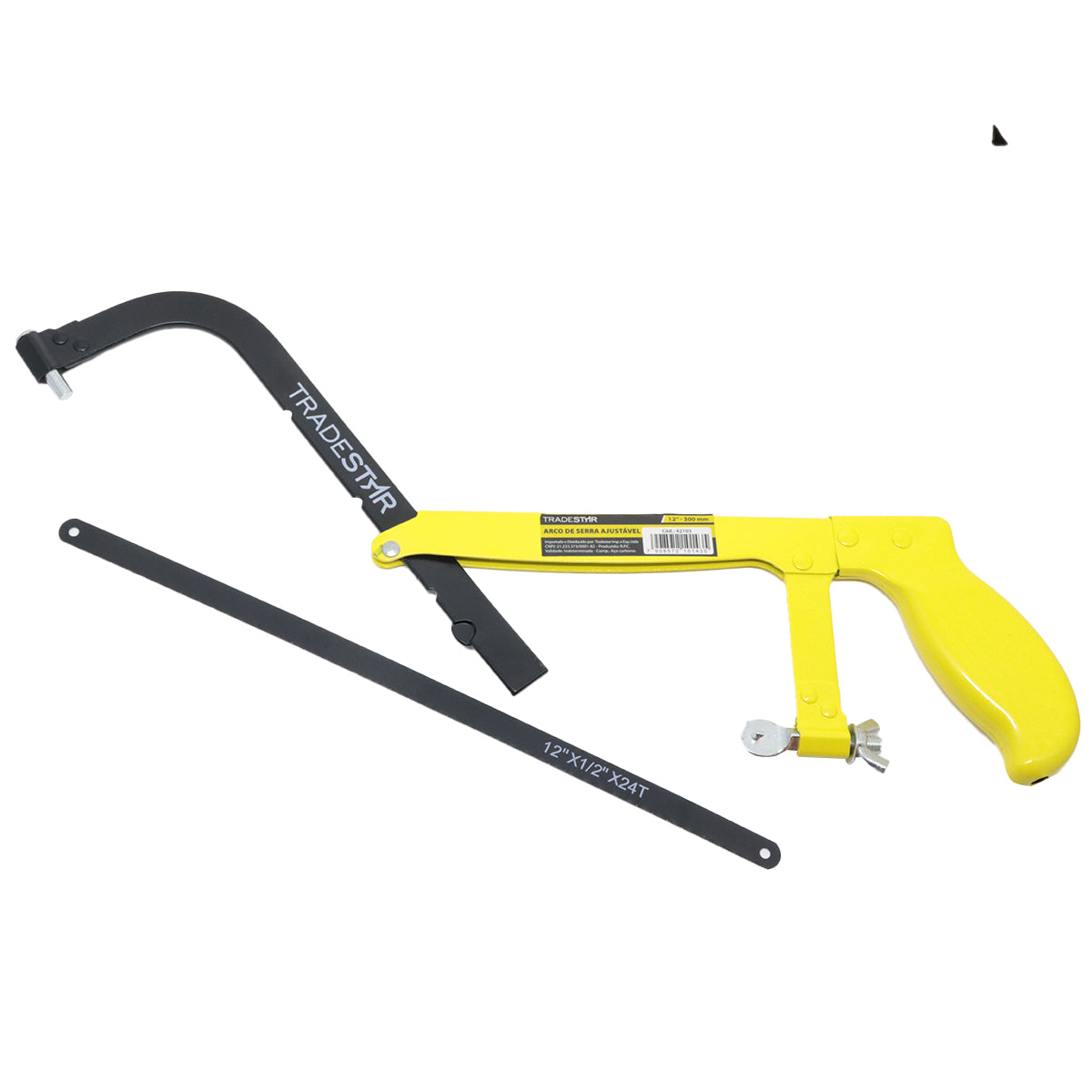 Arco de Serra Pro Regulagem Tradestar para lâminas de 8, 10 e 12 polegadas, reforçado, cabo ergonômico e ideal para cortes precisos em madeira, metal e outros materiais. Ferramenta versátil para marcenaria, serralheria e reparos em geral.