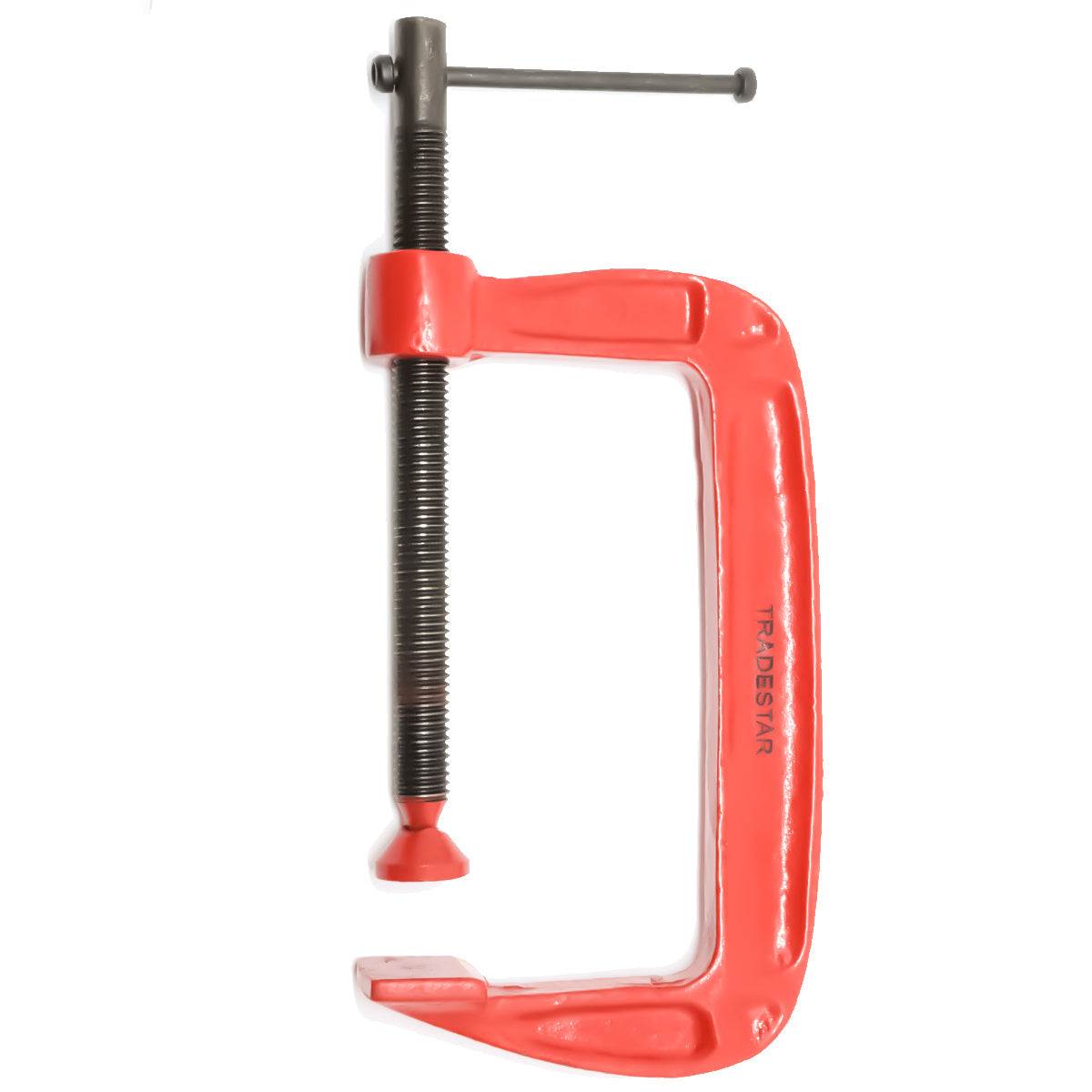 Grampo Sargento Tipo C 4'' Polegadas Tradestar vermelho, ferramenta de fixação robusta para marcenaria e carpintaria. Ideal para projetos que exigem precisão e durabilidade.
