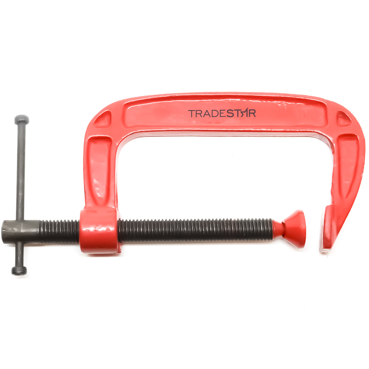 Grampo Sargento Tipo C 6'' Polegadas Tradestar - Ferramenta de fixação robusta e versátil, ideal para marcenaria, carpintaria e projetos de bricolagem. Grampo sargento vermelho com design tipo C, abertura de 6 polegadas e marca Tradestar.