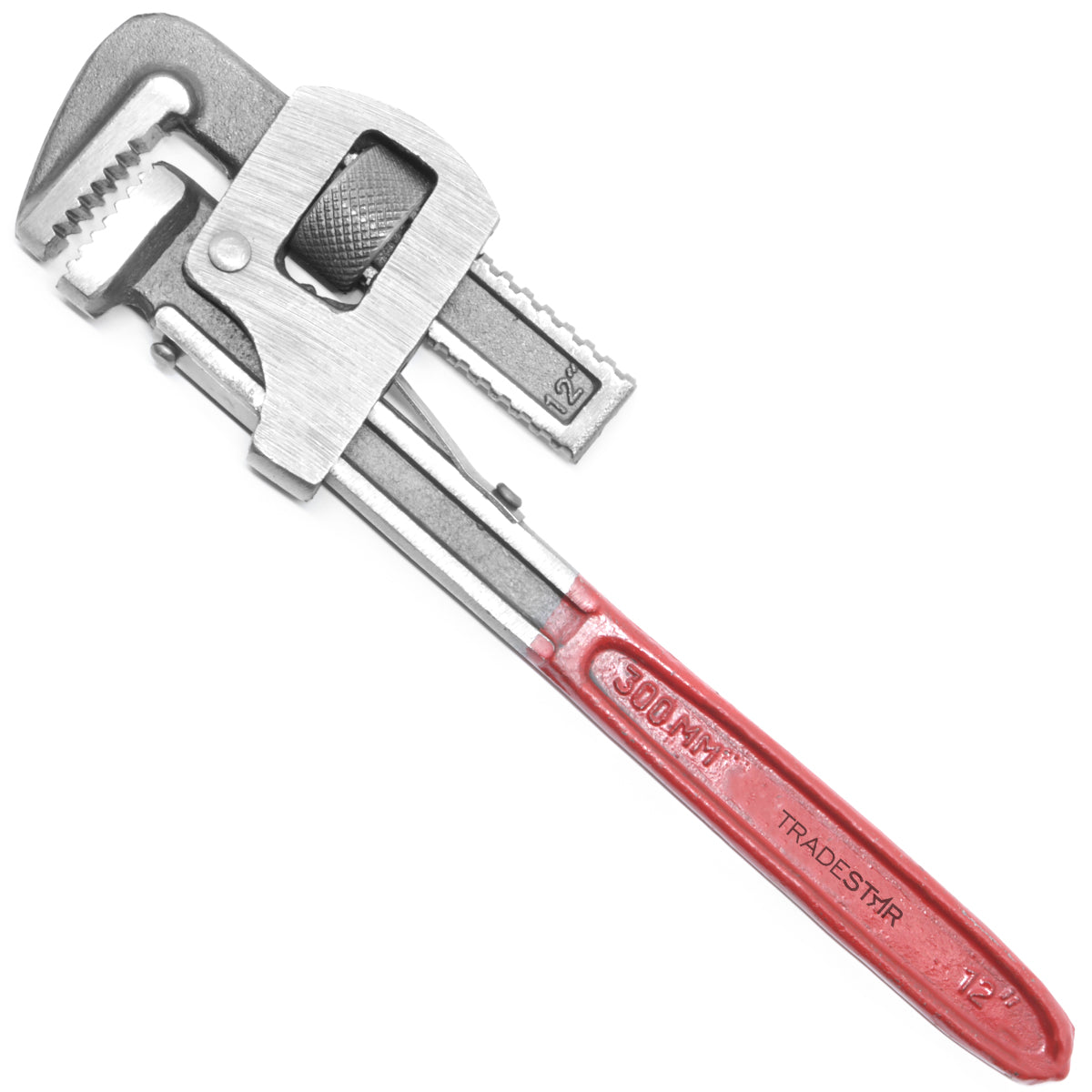 Chave de Grifo 12'' Tradestar para tubos, ajustável, ideal para encanadores e trabalhos de bricolagem. Ferramenta com mordentes ranhurados para aperto firme e seguro em tubulações.