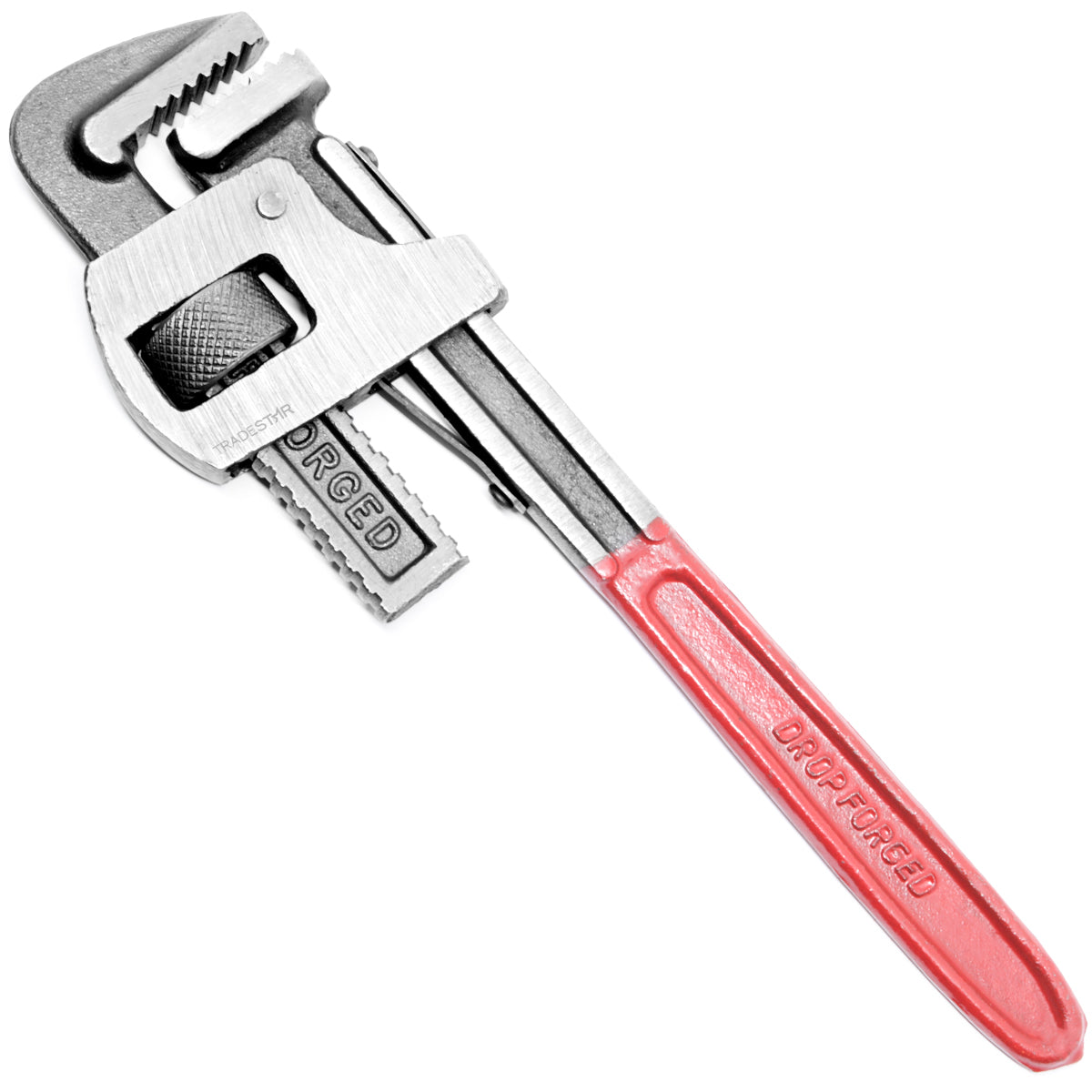 Chave de Grifo 12'' Tradestar para tubos, ajustável, tipo Stillson, com mordentes ranhurados e empunhadura ergonômica. Ferramenta essencial para encanadores e projetos de bricolagem. Pronta entrega.