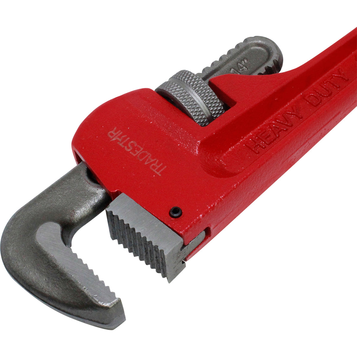 Chave de Grifo Cano Americana 14 Pol Profissional Tradestar, ferramenta manual vermelha com mordentes de aço, ideal para encanadores e mecânicos. Chave de encanador resistente para fixação e afrouxamento de conexões.