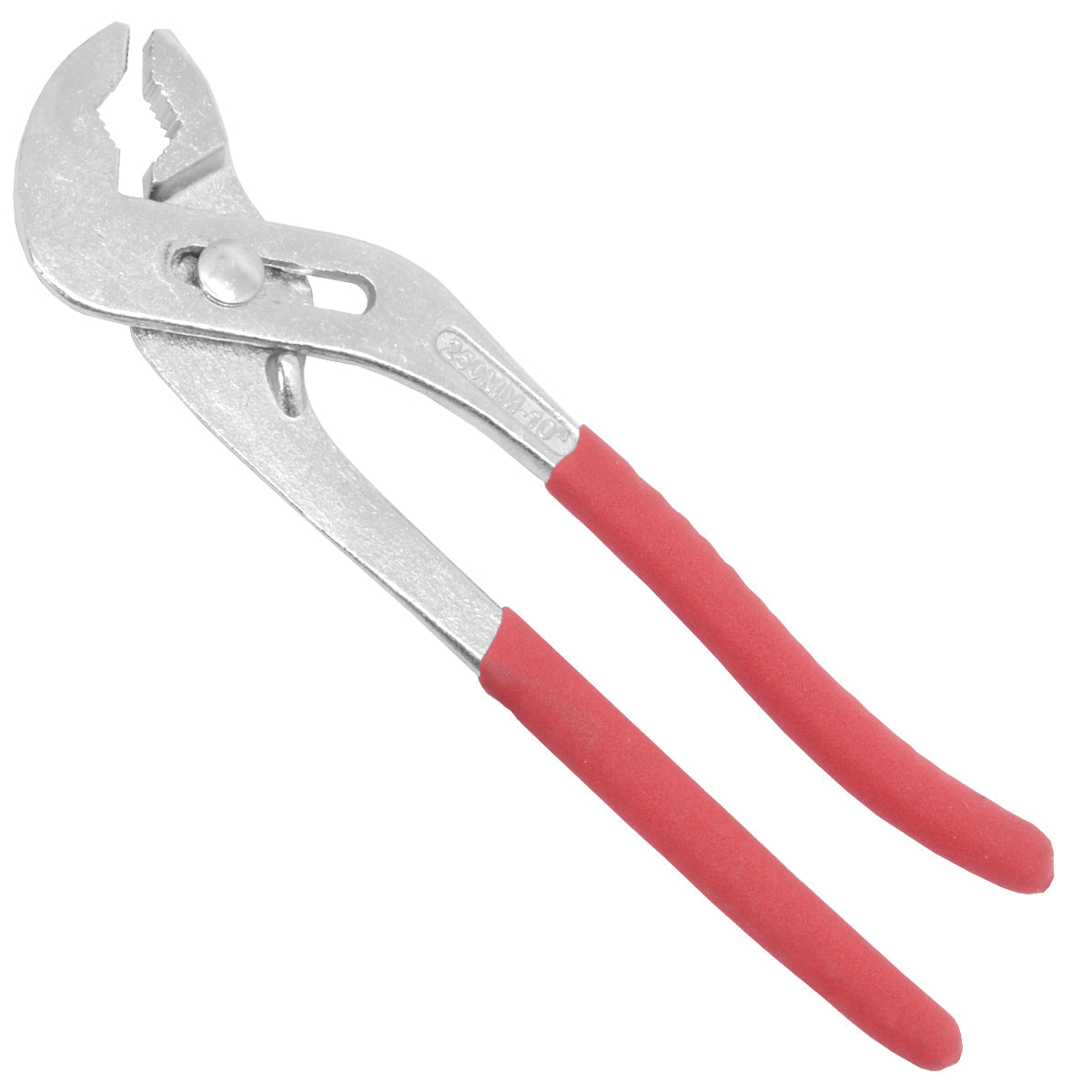 Alicate Bomba D'água Bico de Papagaio 10" Encanador 5 Posições - Ferramenta ajustável cromada para encanamento, com mandíbulas serrilhadas e empunhadura ergonômica, ideal para instalação e manutenção de tubos e conexões.