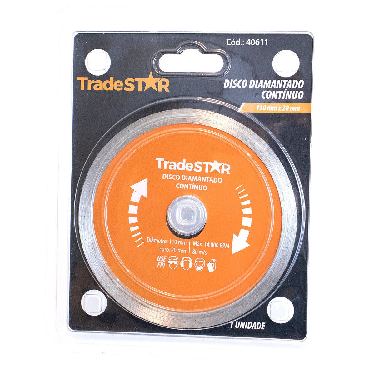Kit 10 Discos de Corte Diamantado Contínuo 110x20 mm Tradestar - Ideal para cortes precisos em pisos, azulejos, mármores e porcelanatos. Disco de corte diamantado para serra mármore, com 110mm de diâmetro e furo de 20mm. Produto Tradestar, corte refrigerado, alta durabilidade e eficiência.