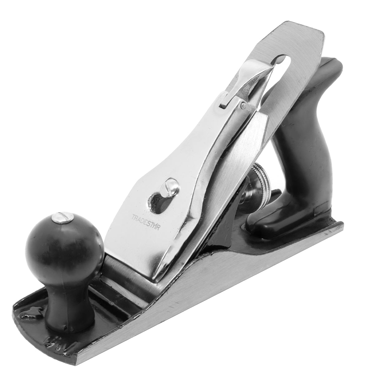 Plaina manual de aço N° 4 com lâmina ajustável 245x58mm, ideal para marcenaria e carpintaria. Ferramenta de metal durável com cabo ergonômico, ajuste de profundidade e lâmina afiada para cortes precisos em madeira. Perfeita para aplainar e desbastar.