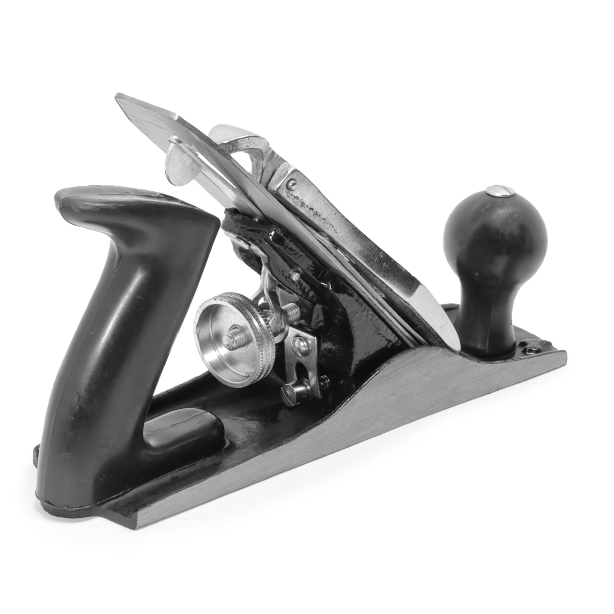 Plaina Manual de Aço N° 4 com lâmina ajustável 245x58mm, ferramenta para marcenaria, ideal para aplainar e desbastar madeira, com cabo ergonômico e ajuste de profundidade para precisão e controle em projetos de carpintaria.