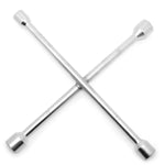 Chave de Roda Cruz Aro 17 19 21 23 Universal Tradestar - Chave em formato de cruz, ideal para troca de pneus automotivos. Possui quatro bocas com medidas 17mm, 19mm, 21mm e 23mm, facilitando o uso em diversos veículos. Ferramenta resistente e durável para uso automotivo.