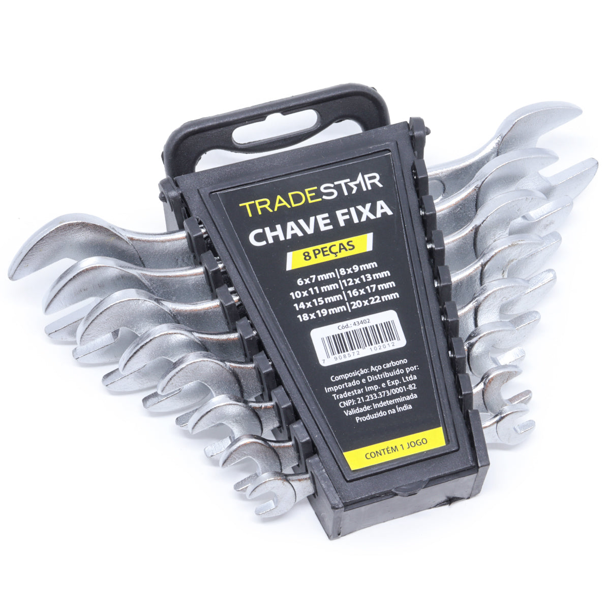 Jogo de Chave Boca Fixa Aço Tradestar com 8 peças, tamanhos de 6 a 22mm. Conjunto de chaves fixas de aço de alta qualidade, ideal para aperto em diversos projetos. Inclui chaves nos tamanhos: 6x7mm, 8x9mm, 10x11mm, 12x13mm, 14x15mm, 16x17mm, 18x19mm e 20x22mm. Ferramenta manual Tradestar para uso profissional e doméstico.