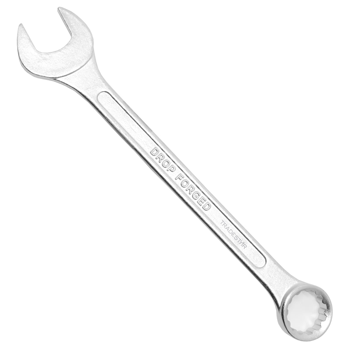 Chave Combinada Profissional 15 mm Tradestar em aço especial, ferramenta manual para apertar e afrouxar porcas e parafusos. Ideal para uso profissional em mecânica, manutenção e chaveiros.
