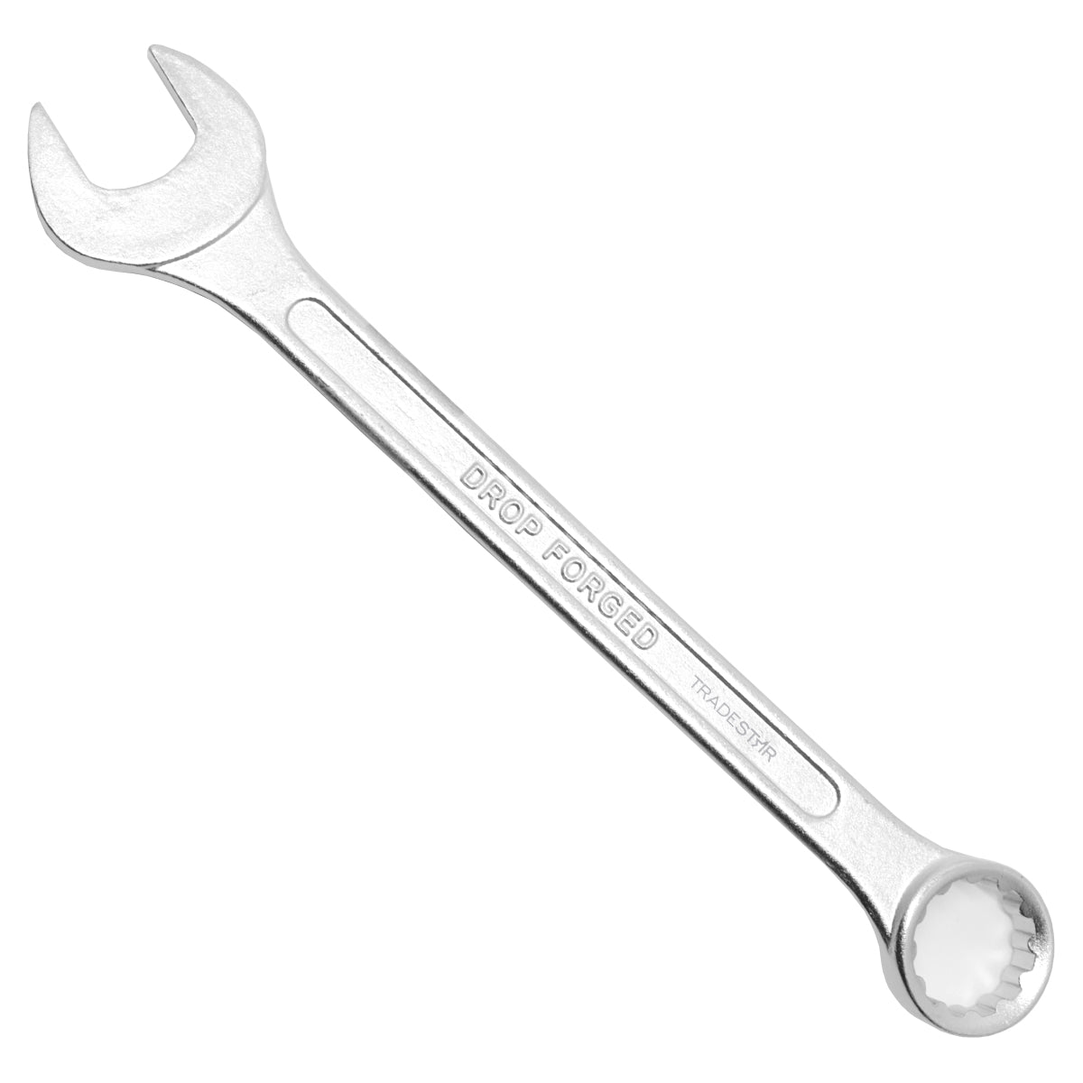 Chave Combinada Profissional Tradestar 19 mm em aço especial, ferramenta manual para aperto e desaperto de porcas e parafusos. Ideal para uso profissional em mecânica, manutenção e outras aplicações.
