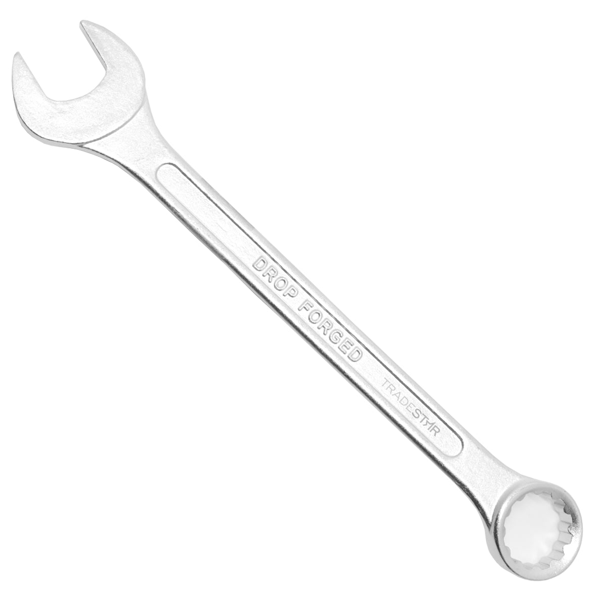 Chave Combinada Profissional 23 mm Tradestar em aço especial, ferramenta manual para aperto e desaperto de porcas e parafusos. Ideal para uso profissional em mecânica, manutenção e chaveiros.