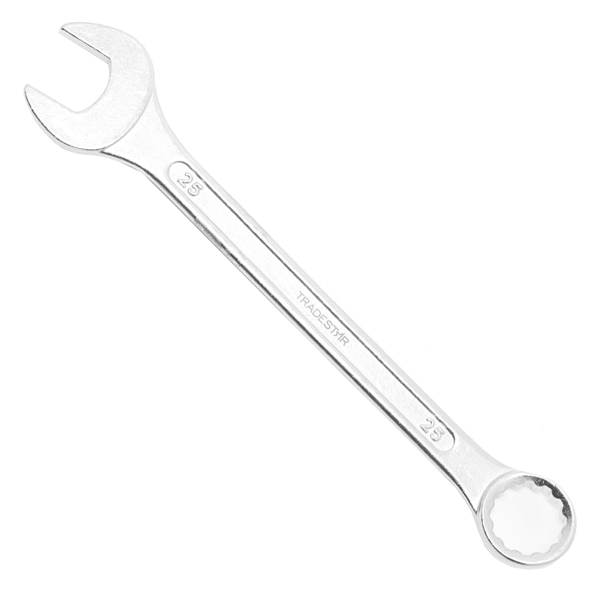 Chave Combinada Profissional 25 mm Tradestar em aço especial, ferramenta manual para aperto e desaperto de porcas e parafusos. Ideal para uso profissional em mecânica, construção e manutenção.