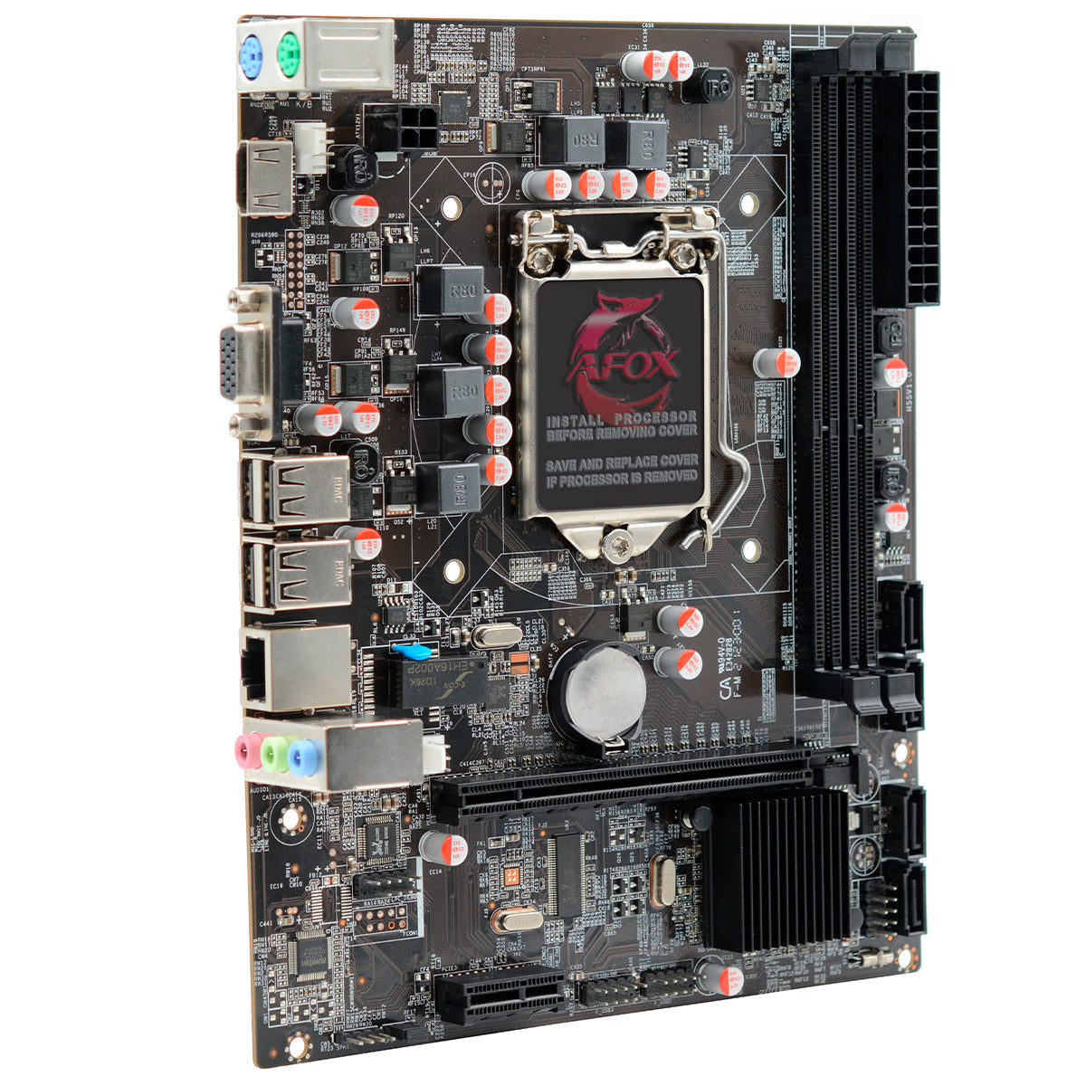 Placa Mãe Motherboard Afox IH55-MA6 Socket LGA 1156, compatível com processadores Intel Core i3, i5, i7, Pentium e Celeron. Possui slot VGA, DDR3, USB 2.0 e chipset Intel H55. Ideal para upgrade ou montagem de computadores.