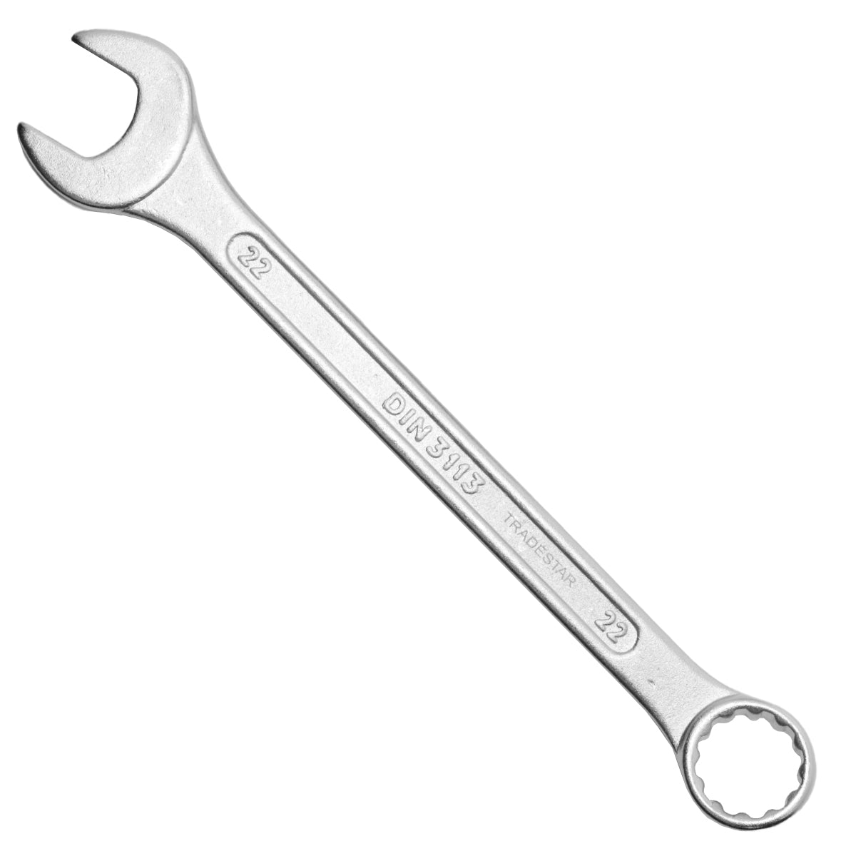 Chave Combinada Profissional 22 mm Cromo Vanádio Tradestar, ferramenta de alta qualidade para aperto e afrouxamento de parafusos e porcas. Fabricada em aço cromo-vanádio, oferece durabilidade e precisão. Ideal para uso profissional em diversas aplicações.
