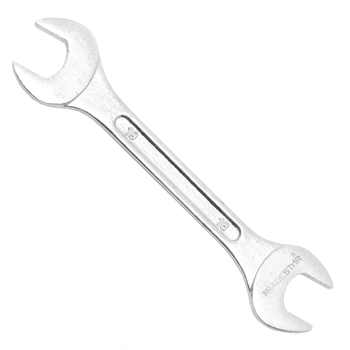 Chave de Boca Fixa 18x19mm Profissional Tradestar em aço carbono, ideal para apertar e soltar parafusos e porcas sextavadas. Ferramenta robusta e precisa para uso manual em diversas aplicações.