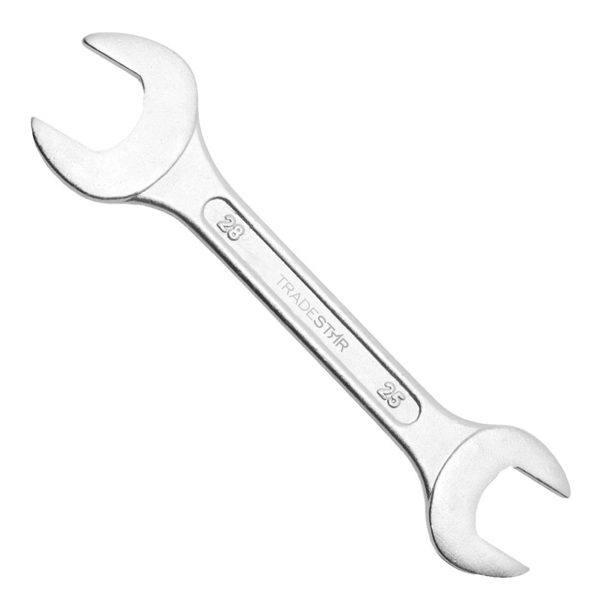 Chave de Boca Fixa 25X28MM Profissional Tradestar em aço carbono, ideal para apertar e soltar parafusos sextavados. Ferramenta manual robusta e precisa para uso profissional e doméstico. Chave de alta qualidade para trabalhos de aperto e desaperto.