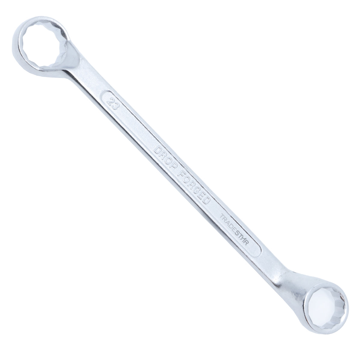 Chave Estrela 21 X 23 mm de aço carbono para aperto e desaperto de parafusos sextavados. Ferramenta manual de alta precisão, ideal para oficinas mecânicas e canteiros de obras. Marca TradeStar.