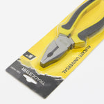 Alicate Universal 8 Polegadas Profissional Tradestar em embalagem, ferramenta multifuncional para corte, prensagem, torção e aperto. Ideal para uso profissional e doméstico, com cabos anatômicos e revestimento de níquel para maior durabilidade.