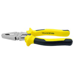 Alicate Universal 8 Polegadas Pro Eletricista Tradestar, ferramenta para eletricista com cabo emborrachado amarelo e preto, corpo em aço carbono niquelado, ideal para fios e cabos elétricos.
