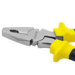 Alicate Universal 8 Polegadas Pro Eletricista Tradestar - Ferramenta para eletricista com cabo emborrachado amarelo e corpo em aço carbono niquelado, ideal para cortar e modelar fios e cabos elétricos.