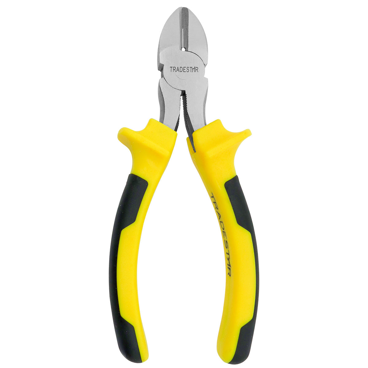 Alicate de Corte Diagonal Niquelado 6" (160mm) Tradestar. Ferramenta de aço carbono com cabo emborrachado amarelo e preto, ideal para cortes precisos em fios e cabos. Produto novo, original e com nota fiscal.
