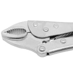 Alicate de Pressão Mordente Curvo 10 polegadas, ferramenta de fixação e aperto em aço carbono niquelado, ideal para trabalhos manuais e profissionais. Possui mordente curvo para melhor aderência e alavanca de liberação rápida.