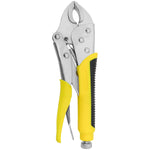 Alicate de Pressão Cabo Emborrachado 10'' curvo Tradestar, ferramenta manual com cabo ergonômico amarelo e preto, ideal para fixar e travar objetos. Alicate de pressão curvo para trabalhos em áreas de difícil acesso.