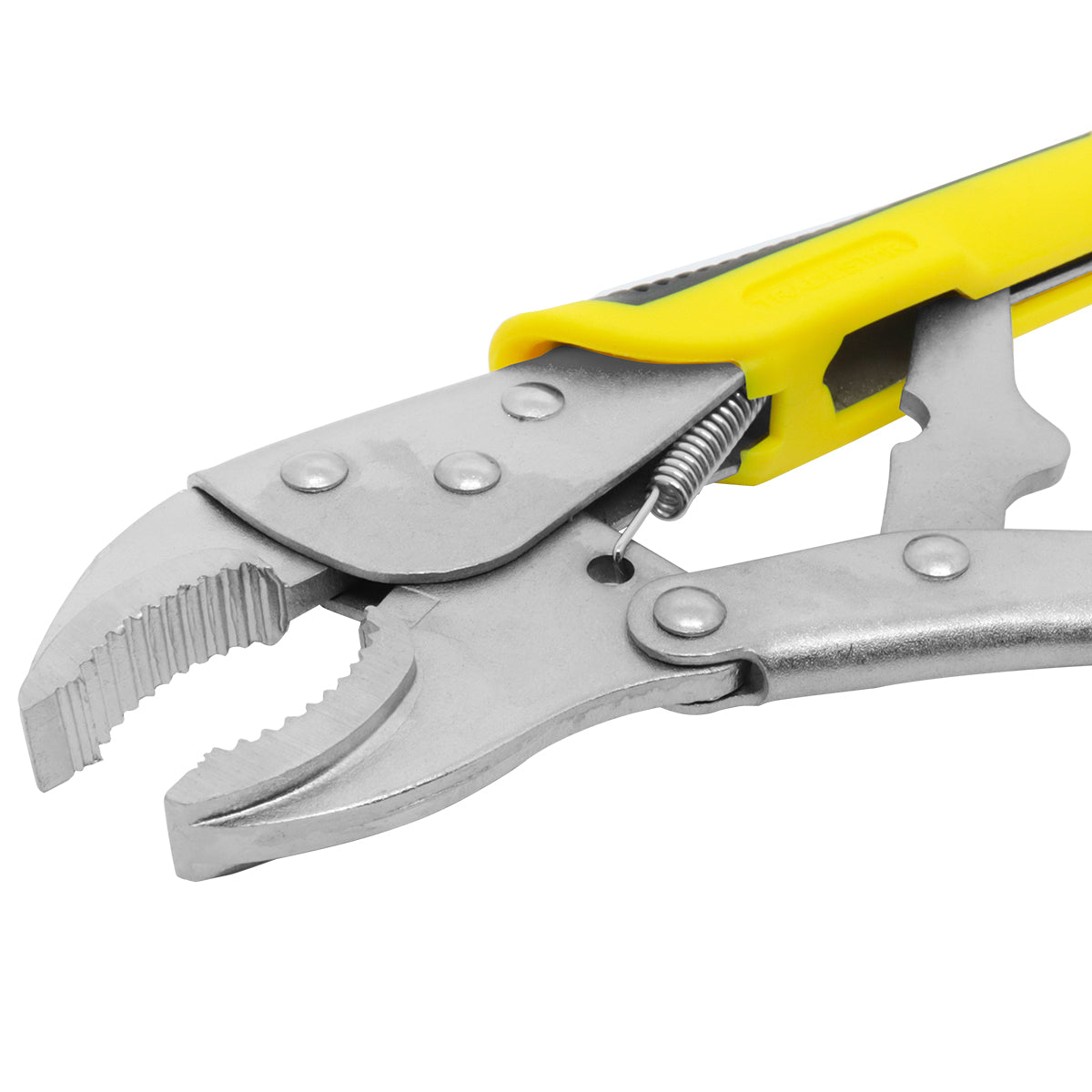 Alicate de Pressão Cabo Emborrachado 10'' curvo Tradestar - Ferramenta manual para fixação e pressão, com cabo amarelo e design curvo para melhor acesso. Ideal para trabalhos em diversas aplicações.