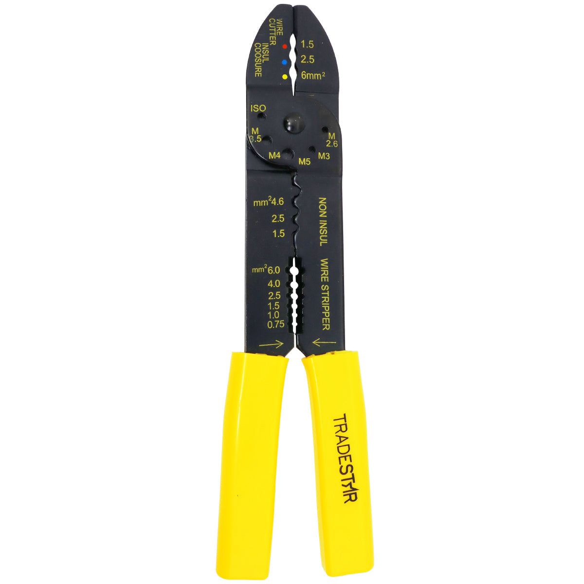 Alicate Multiuso para Eletricista 9 Polegadas Tradestar - Ferramenta para cortar, desencapar fios e prensar terminais, ideal para trabalhos elétricos. Fabricado em aço carbono com cabo plastificado para maior conforto e segurança.