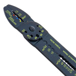 Alicate Multiuso para Eletricista 9 Polegadas Tradestar - Ferramenta para cortar, desencapar fios e prensar terminais, ideal para trabalhos elétricos. Fabricado em aço carbono com cabo plastificado para maior conforto e precisão. Possui funções de corte de fios, desencapador e prensador, com marcações para diferentes bitolas.
