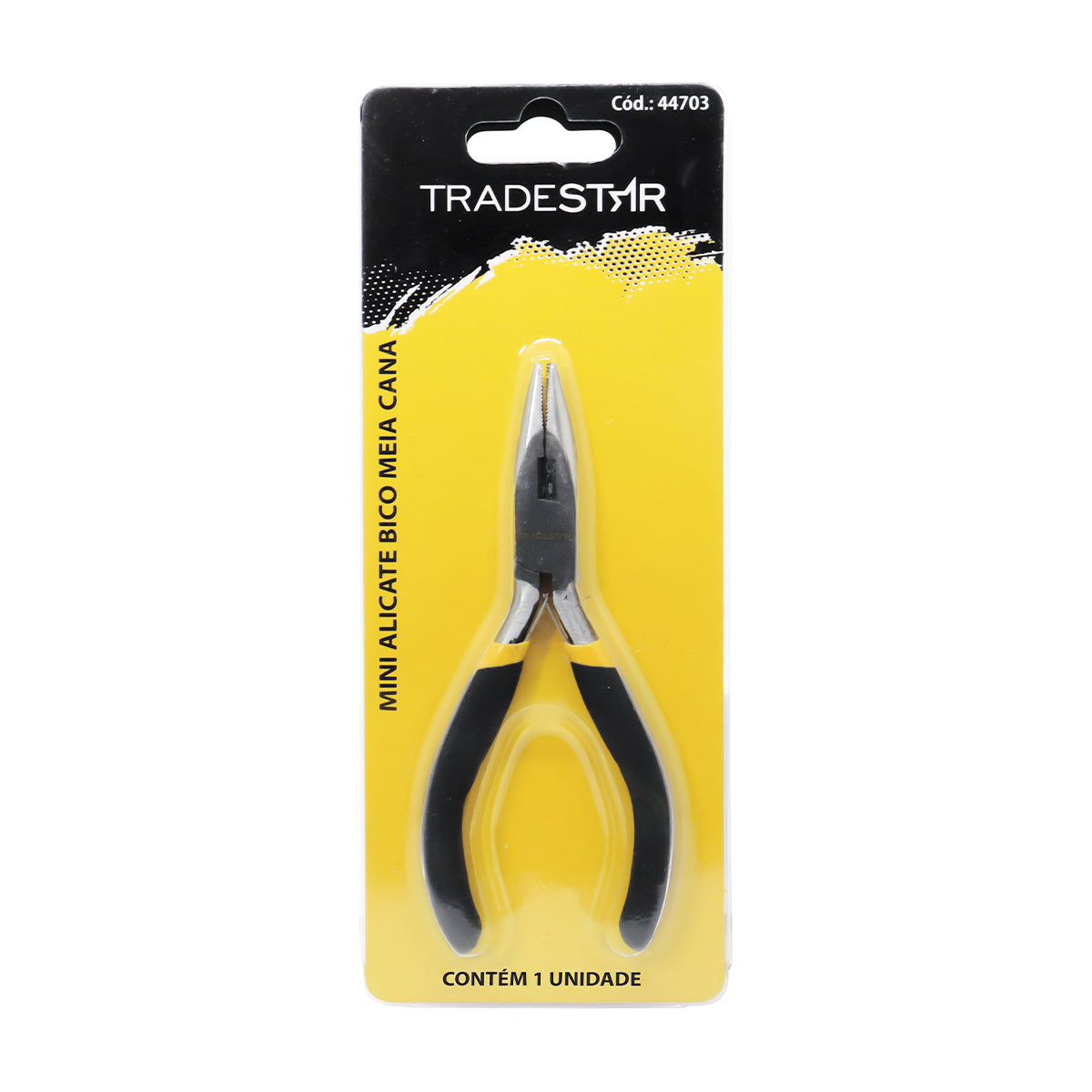 Alicate Bico Meia Cana Reto Mini Profissional 4.1/2 Tradestar, ideal para trabalhos de precisão em eletrônica e artesanato. Ferramenta de aço carbono com cabo emborrachado, proporcionando conforto e segurança no manuseio. Perfeito para cortar, dobrar e manipular fios e pequenos componentes.