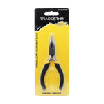 Alicate Bico Meia Cana Reto Mini Profissional 4.1/2 Tradestar, ideal para trabalhos de precisão em eletrônica e artesanato. Ferramenta de aço carbono com cabo emborrachado, proporcionando conforto e segurança no manuseio. Perfeito para cortar, dobrar e manipular fios e pequenos componentes.