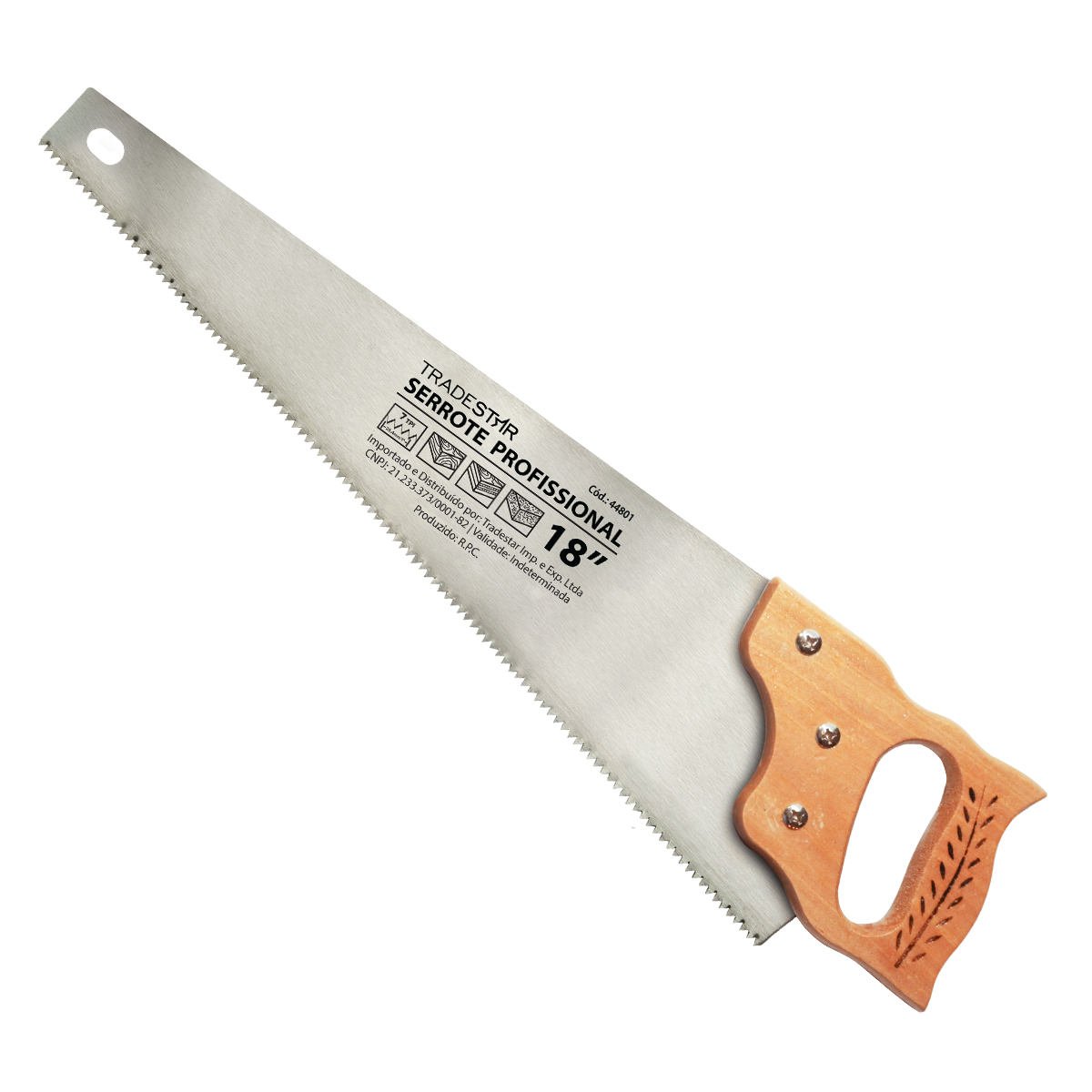 Serrote 18" Tradestar com cabo de madeira para cortes precisos em madeira, MDF e compensado. Ferramenta profissional de carpintaria e marcenaria, lâmina afiada e resistente.
