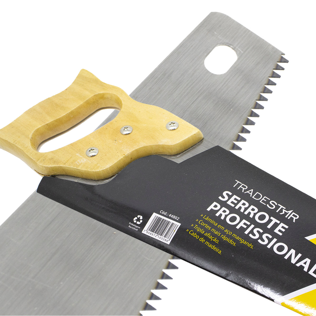 Serrote 20" Cabo Madeira Tradestar para madeira, MDF e compensado. Lâmina em aço manganês, cortes rápidos, tripla afiação e cabo de madeira ergonômico. Ferramenta profissional para carpintaria e marcenaria.