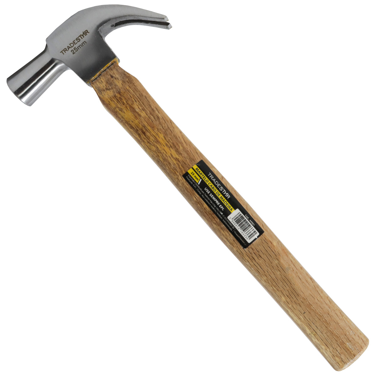 Martelo Unha de 25mm Tradestar com cabo de madeira, ferramenta essencial para construção e marcenaria. Martelo de aço resistente para impactos precisos e cabo de madeira durável.