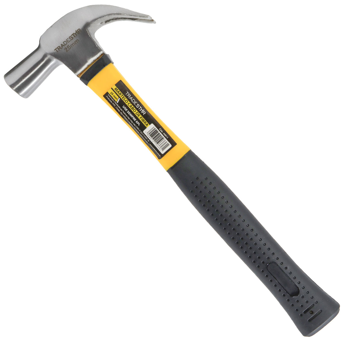 Martelo Unha Cabeça de Aço 25" Cabo Emborrachado Fibra Tradestar - Ferramenta portátil para construção, marcenaria e reparos. Design ergonômico, resistente e ideal para uso profissional e doméstico.