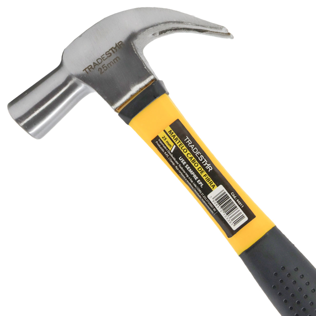Martelo Unha Tradestar 25mm com cabo de fibra emborrachado, ferramenta de aço para construção, marcenaria e reparos. Martelo portátil e ergonômico para uso profissional e doméstico.