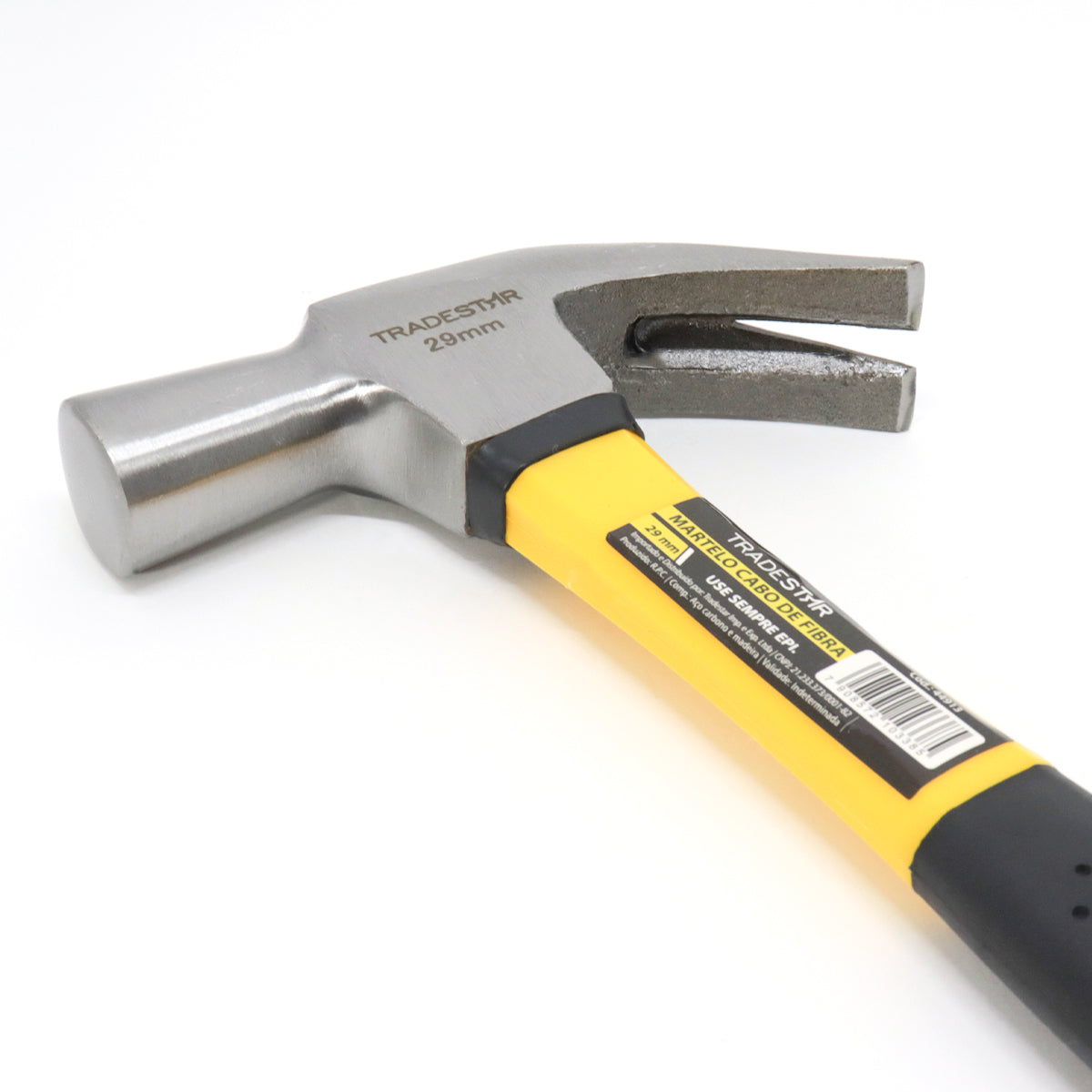 Martelo Unha Tradestar 29mm com cabo emborrachado de fibra, ferramenta portátil de aço para construção, marcenaria e reparos. Ideal para uso profissional e doméstico.