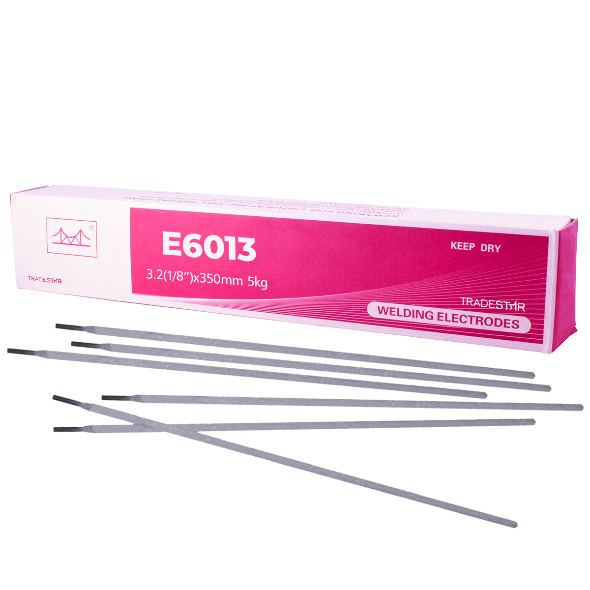 Kit com 5 caixas de eletrodo revestido para solda E6013 3.2x350mm 5kg, ideal para soldadores profissionais e serralherias. Eletrodos Tradestar, proporcionando soldas limpas e estáveis em diversas aplicações.