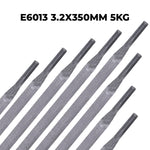 Kit com 5 caixas de eletrodo revestido para solda E6013 3.2x350mm 5kg, ideal para soldadores profissionais e serralherias. Eletrodos Tradestar, proporcionando soldas limpas e estáveis em diversas posições.