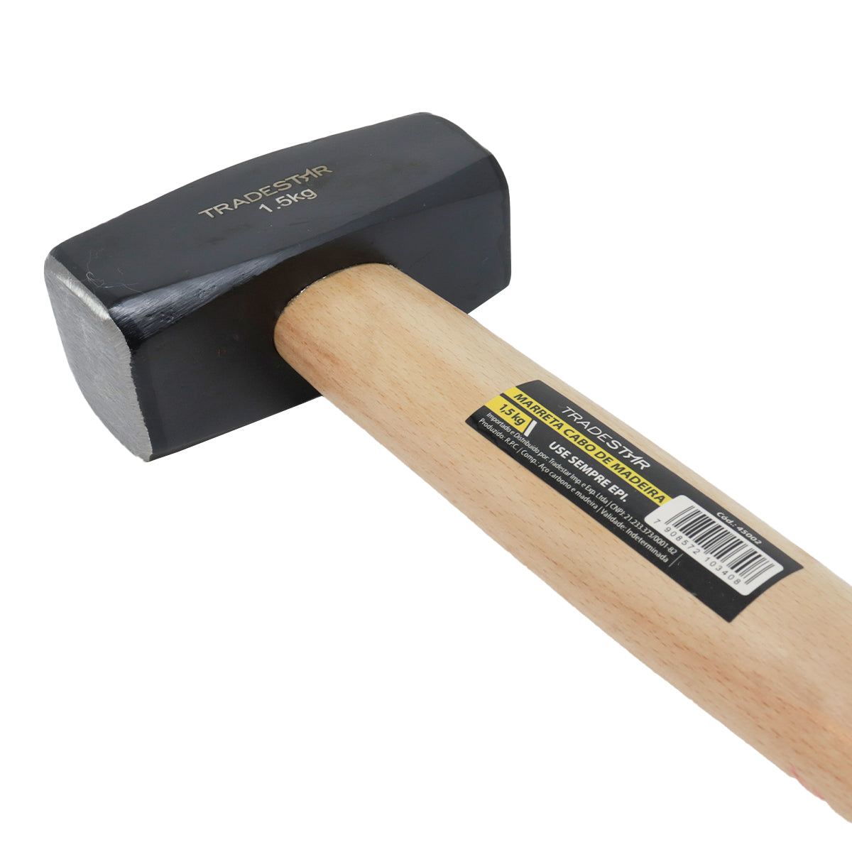 Marreta Tradestar 1,5 Kg em aço forjado com cabo de madeira, ideal para construção, demolição e trabalhos pesados. Ferramenta robusta e ergonômica para uso profissional e doméstico.