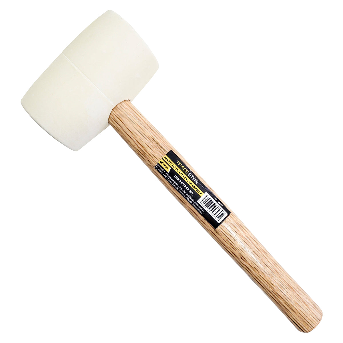 Martelo de borracha branco 60mm Tradestar para assentar pisos, ideal para cerâmica, porcelanato e ladrilhos. Ferramenta de alta qualidade para marmoristas, assentadores e profissionais da construção. Cabo ergonômico e borracha que não danifica os materiais.