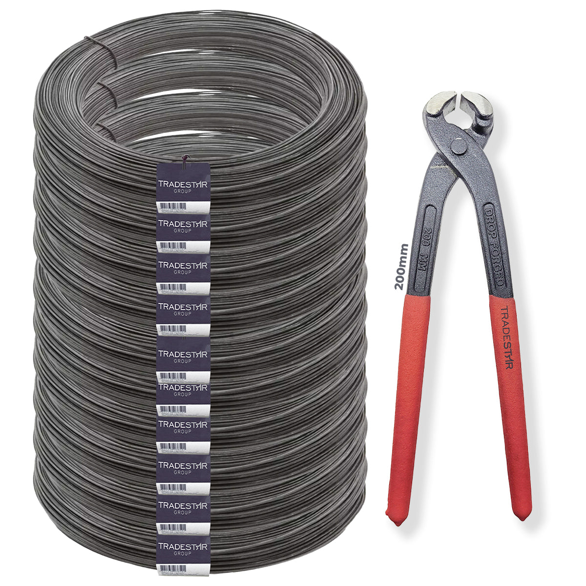 Kit 10 rolos de arame recozido liso 1 kg e alicate torquês armador 8 polegadas. Ferramentas para construção civil e amarração de ferragens. Arame BWG 18 para estruturas de concreto armado. Alicate torquês armador Tradestar para uso profissional e DIY.