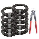 Kit 10 Arame Recozido Trançado 1kg + Alicate Torquês Armador, ideal para construção civil. O kit inclui 10 rolos de arame recozido trançado e um alicate torquês armador de 200mm. Arame de alta resistência para amarrar aço em vigas, colunas e lajes. Produto Tradestar.