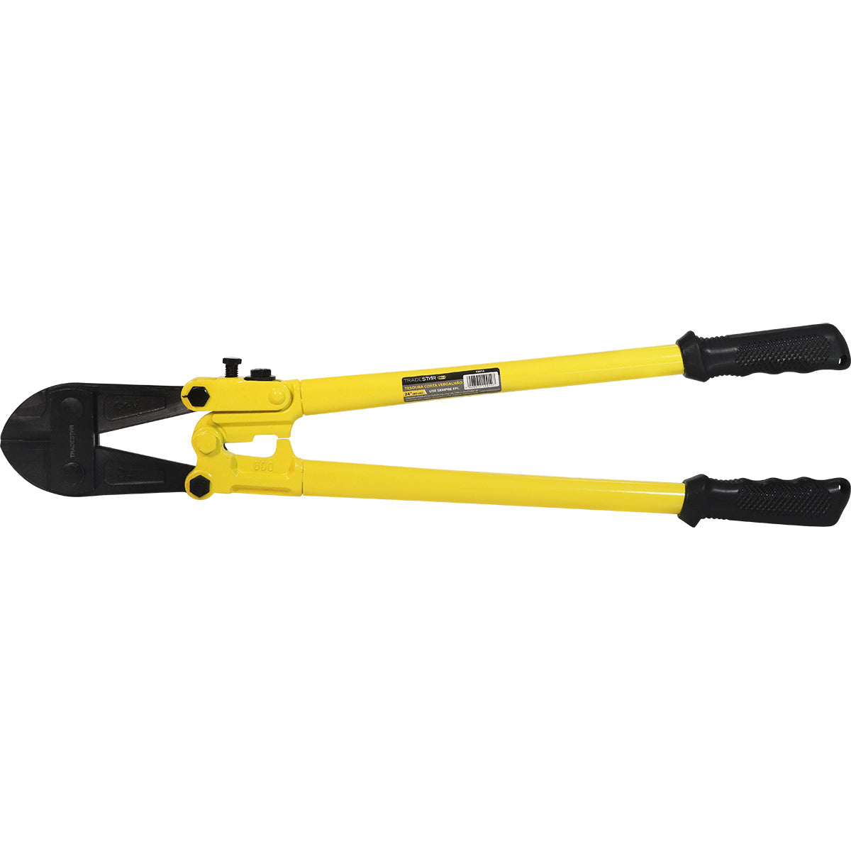 Tesoura Alicate Corta Vergalhão Pro 24" CRV Tradestar amarela, ideal para corte de vergalhões de aço em construção civil e projetos industriais. Fabricada em aço carbono, oferece corte preciso e durabilidade. Ferramenta manual para cortar vergalhões, parafusos e pinos.
