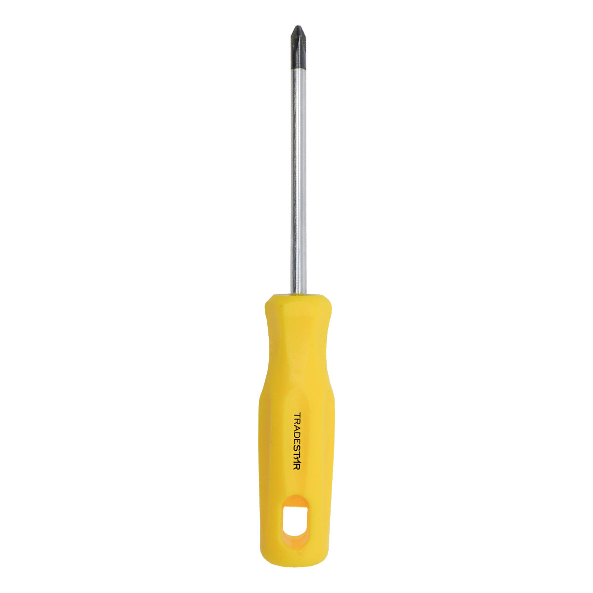 Chave Phillips 1/4x4" Ponta Imantada Tradestar - Chave de fenda phillips amarela com ponta magnetizada, ideal para parafusos. Ferramenta manual de aço cromo vanádio para uso profissional e doméstico. Perfeita para montagem, reparos e manutenção.