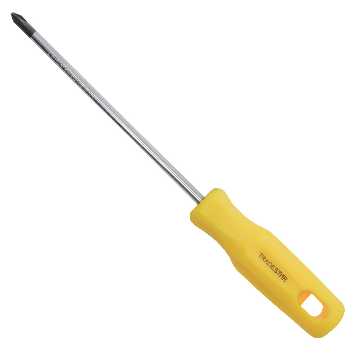 Chave Phillips 1/4x6" Ponta Imantada Tradestar - Chave de fenda phillips com ponta magnetica, cabo amarelo ergonomico, ideal para trabalhos de precisão e manutenção. Ferramenta Tradestar de aço cromo vanádio, resistente e durável.