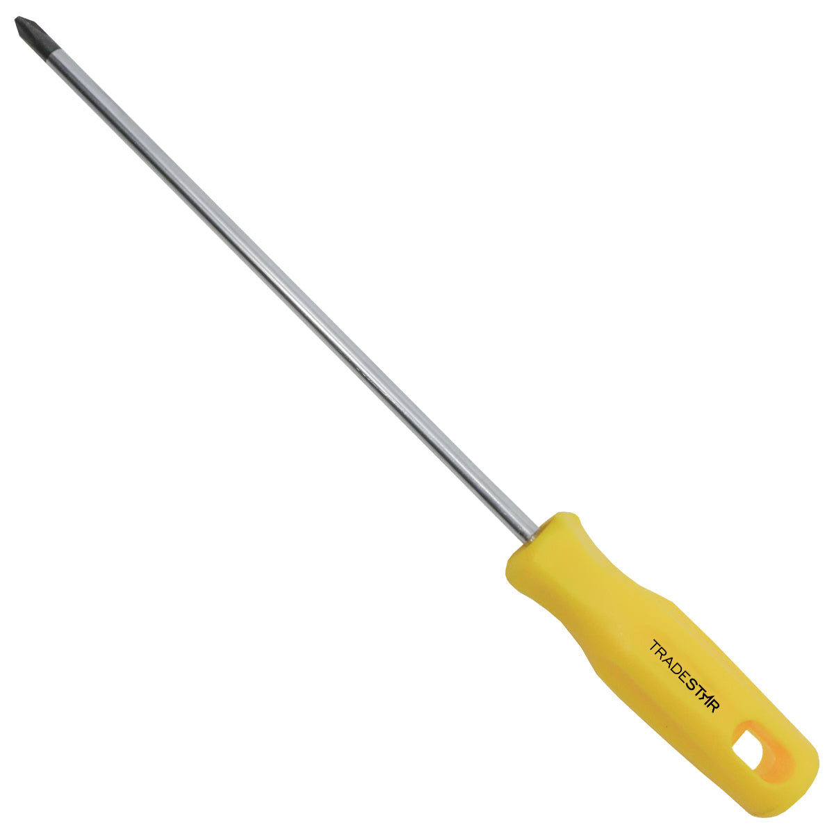 Chave Phillips 1/4x8" Ponta Imantada Tradestar, ferramenta manual com cabo ergonômico amarelo e haste de aço, ideal para parafusar e manutenção. Possui ponta magnetizada para facilitar o uso.
