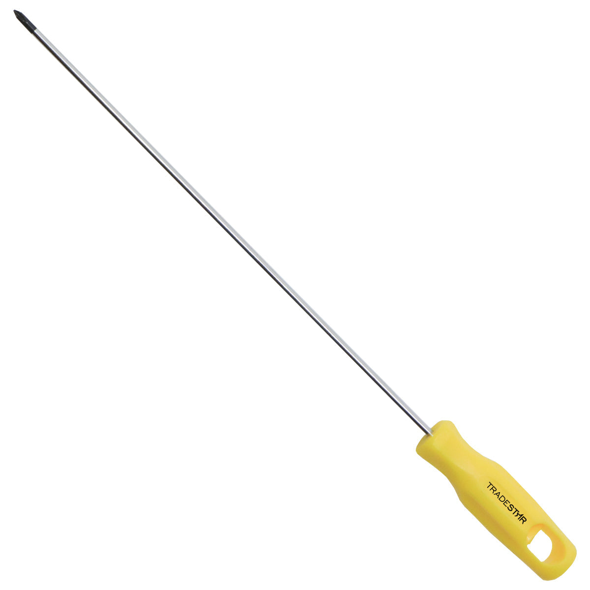 Chave Phillips 1/8x8 Tradestar com ponta imantada, ideal para precisão e durabilidade em trabalhos de manutenção e montagem. Cabo ergonômico amarelo e haste em aço cromo vanádio.
