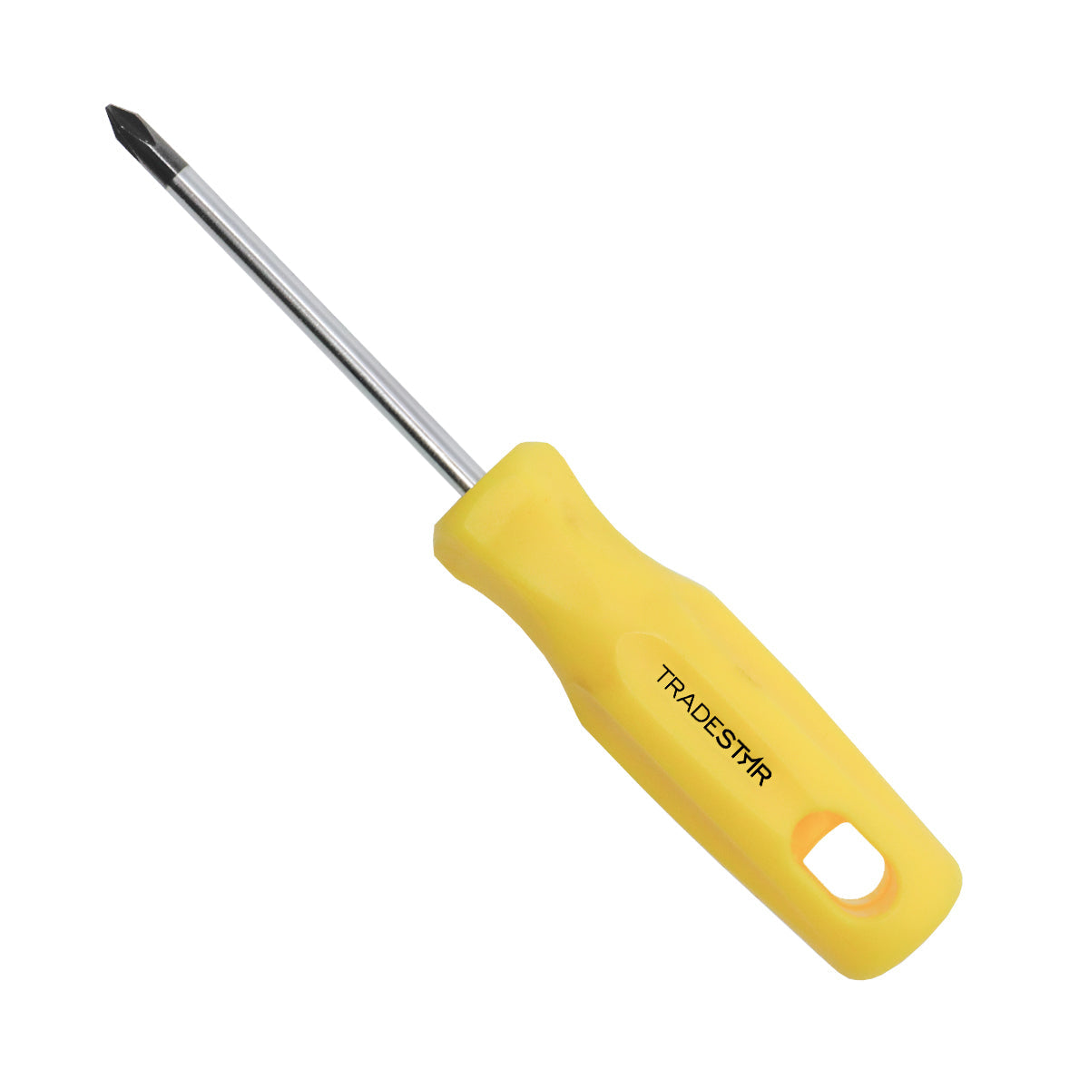 Chave Phillips 3/16x3" Ponta Imantada Tradestar - Chave de fenda com ponta magnetizada, cabo ergonômico amarelo, ideal para parafusos Phillips. Ferramenta manual de aço cromo vanádio para uso em manutenção e montagem.